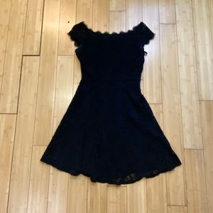 Pretty Eyelash Lace Boat Neck Black Dress